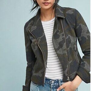Anthropologie Green Camo Knit Moto Jacket Size L NWT
